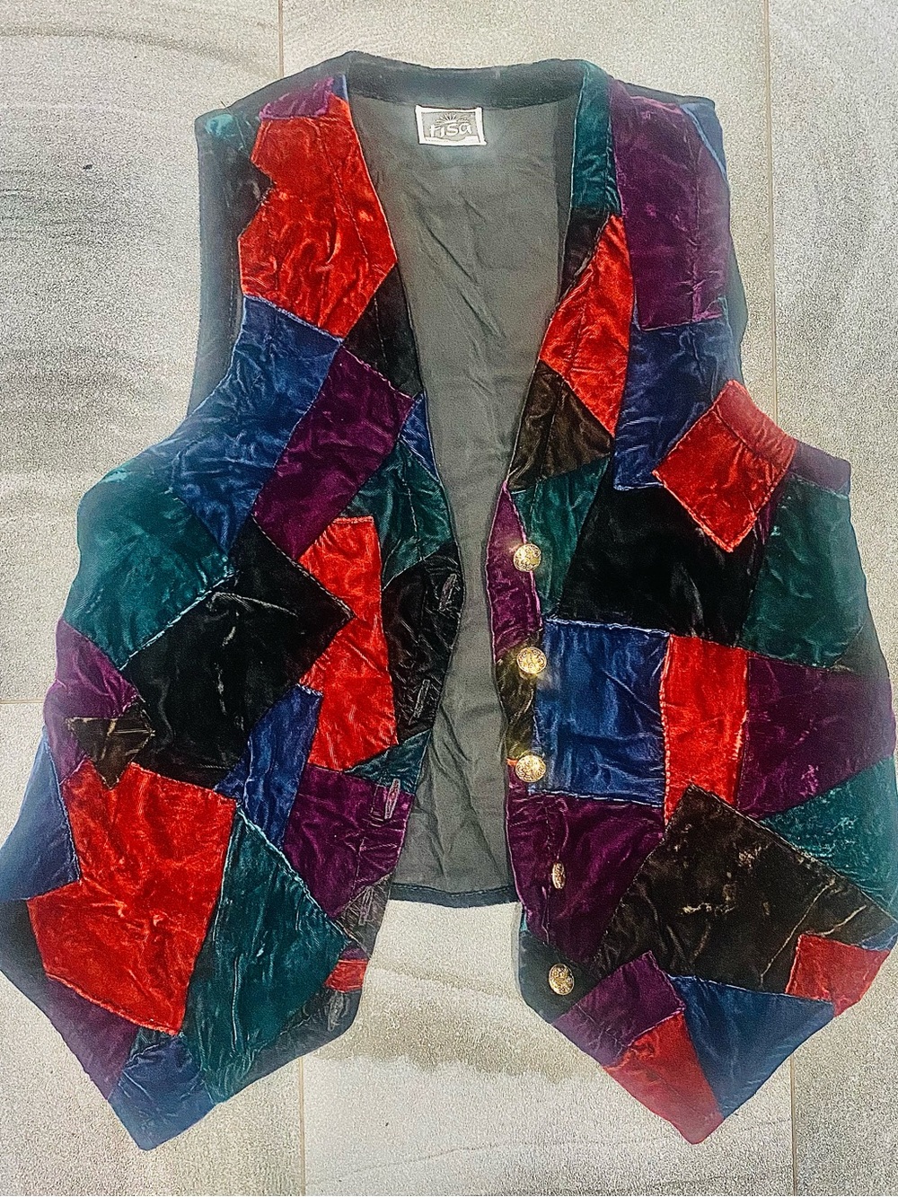 Vintage Boho Hippie Patchwork Multi Colored velvet vest Sz M